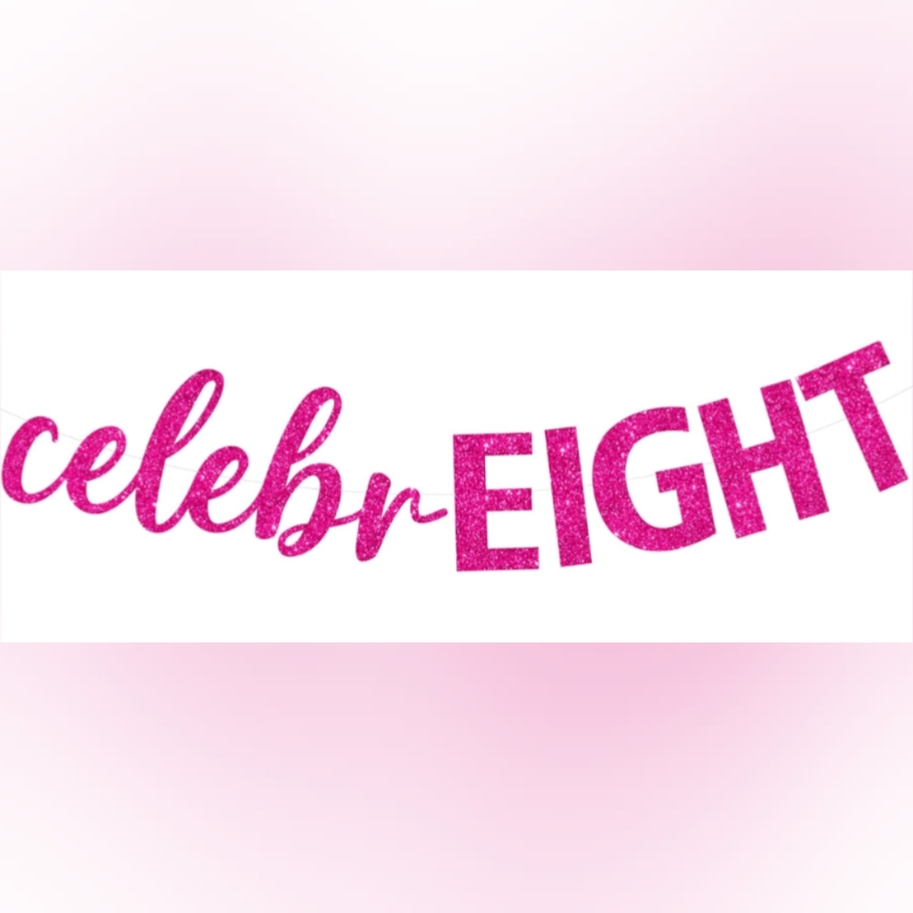 Glittery Pink Celebration Banner For Eighth Birthday